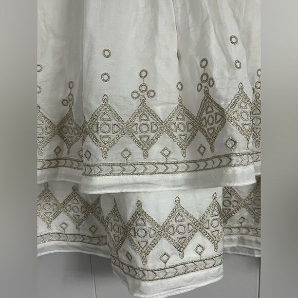 WHBM White Gold Embroidered Smocked Waist Tiered Silk Mini Skirt Size XS - Picture 4 of 7